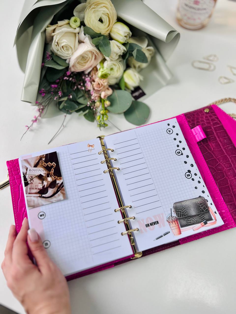 Vibrant Pink A5 Leather Notebook Bag