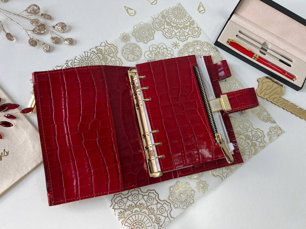 A6 NEW SIZE leather double planner cover binder 6 rings binder, dated planner, leather planner, gift for her, medium size planner.