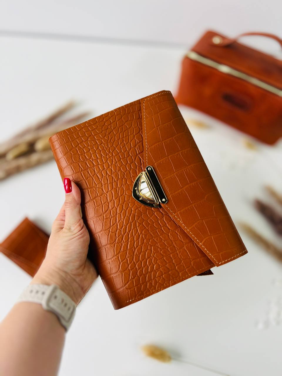 Gift set leather notebook cover A5 with pencil case.