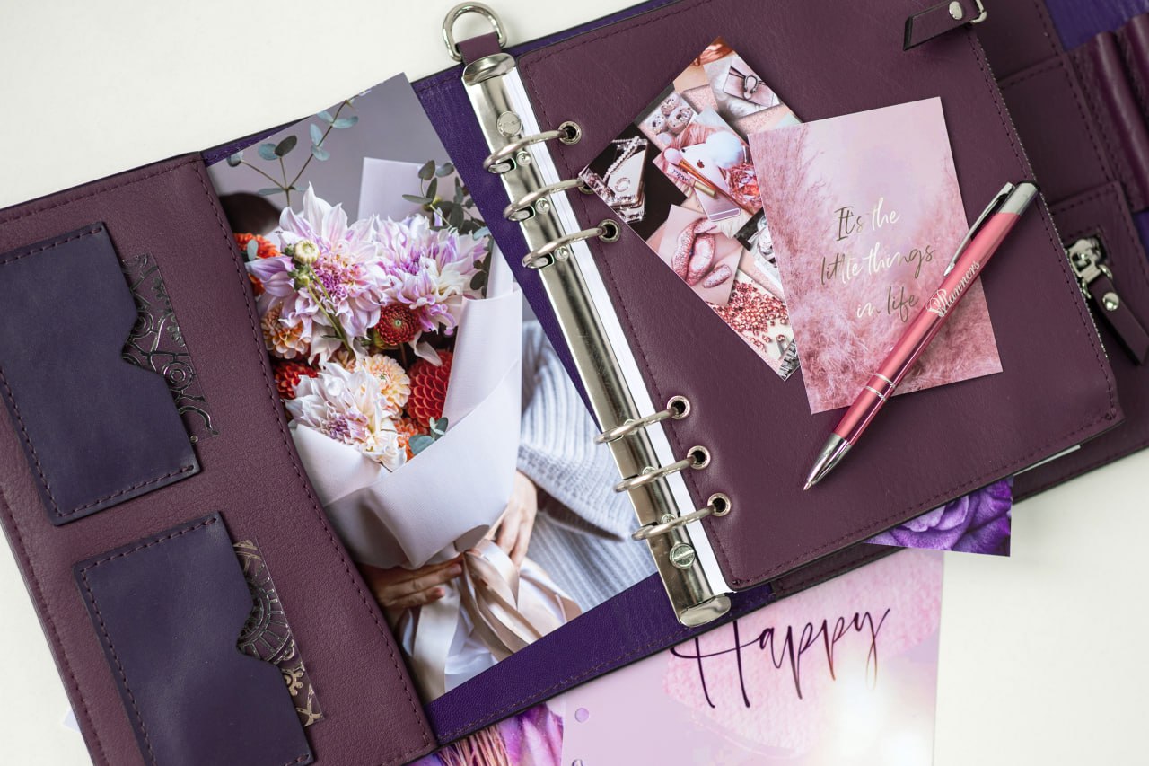 Violet Natural Italian Leather Planner A5, gift for her, perfect planner, Ring Planner Agenda A5 Six Ring Planner and Ring Personal Planner.