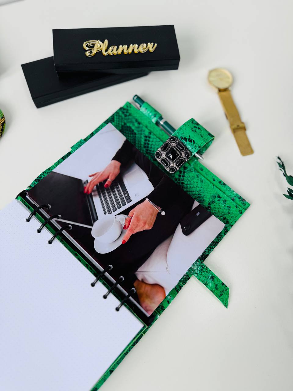 Snake Leather Planner notebook cover A5, Leather Bullet Journal,Leather Sketchbook,Executive Leather Planner,Handmade Leather cover with wallet.