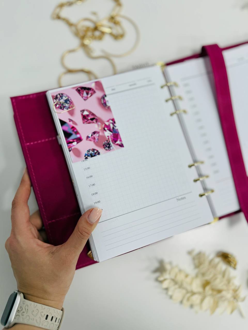 Pink leather planner A5