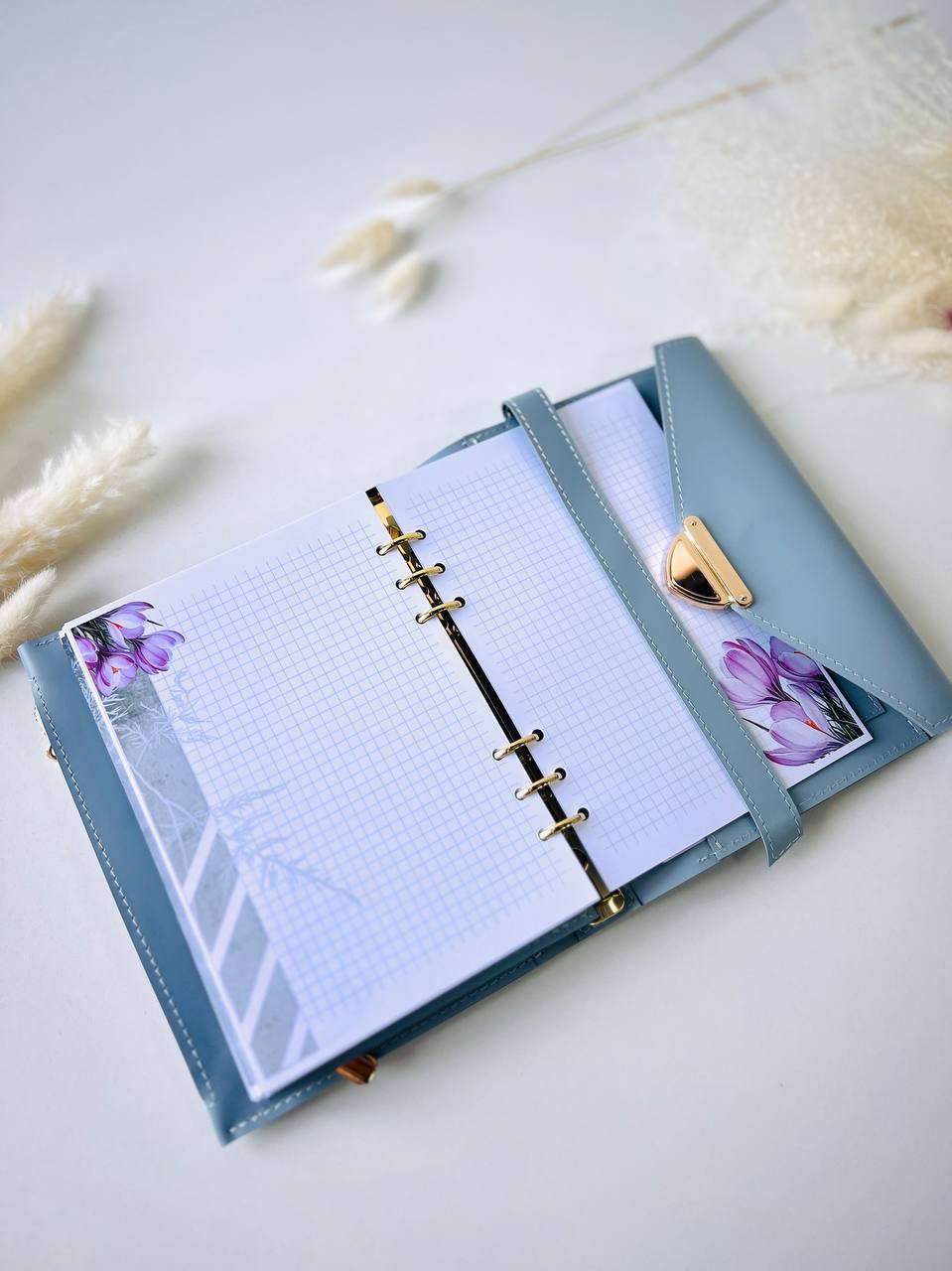 Blue leather notebook cover A5.