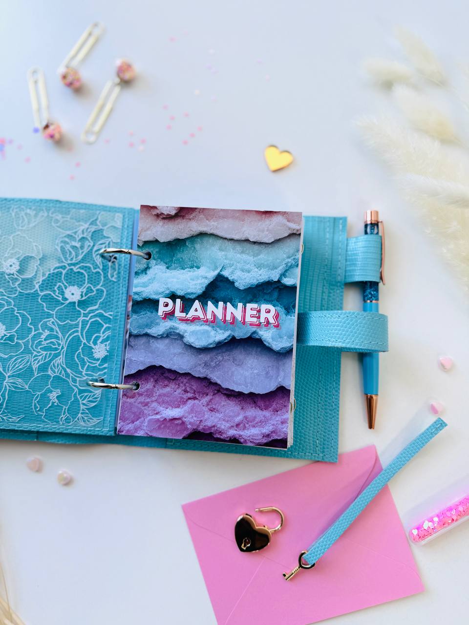 Sky-Blue Italian Leather Planner A7 🦋 Organize Your Life with Style!