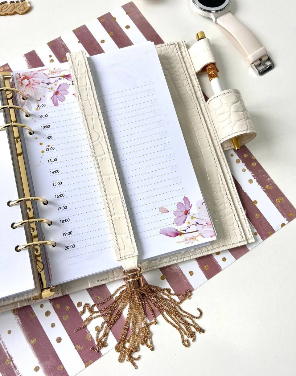 Personalized DAY WITH TIME leather planner big binder A5- cover for documents A4 and A5 format.