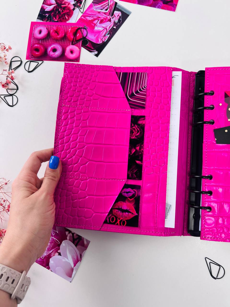 Hot Pink A5 Leather Planner Binder - Customizable