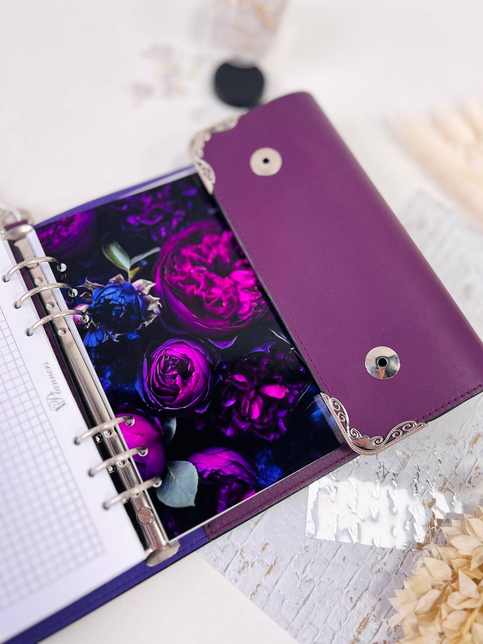 Violet Natural Italian Leather Planner A5, gift for her, perfect planner, Ring Planner Agenda A5 Six Ring Planner and Ring Personal Planner.