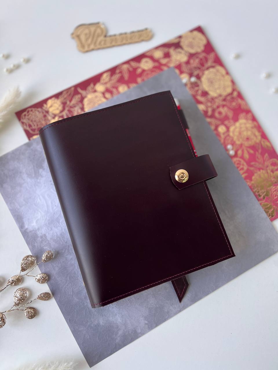 Leather classic Burgundy notebook cover A5 with binder 6 rings, Leather template, A5 ring binder, Leather wallet template,Binder wallet.