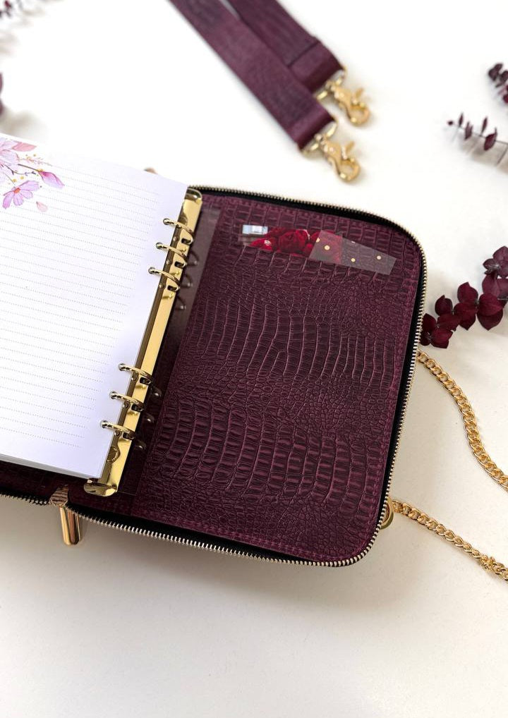 Discover the Perfect Union of Form and Function with Our Burgundy Croc A5 Bag-Planner