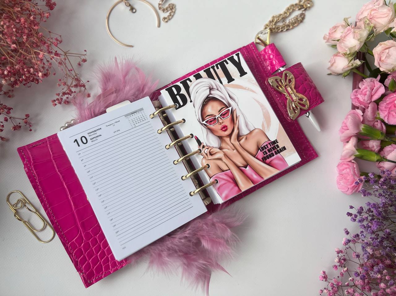 Leather wallet notebook cover mini A7 dated week 2026 big 6 rings binder.