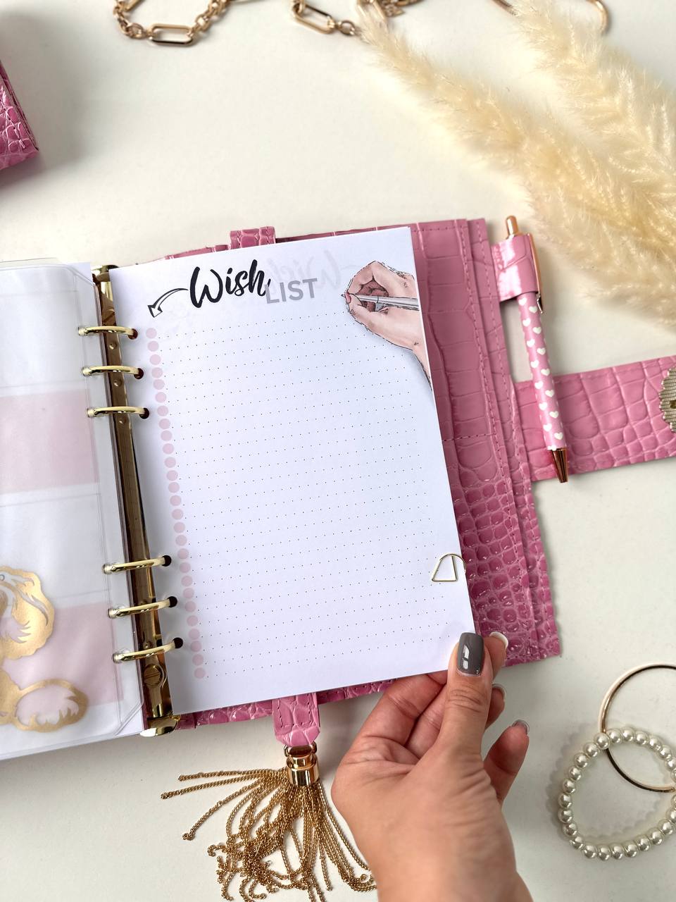 Pink leather gift- planner A5, wallet and pencil case.