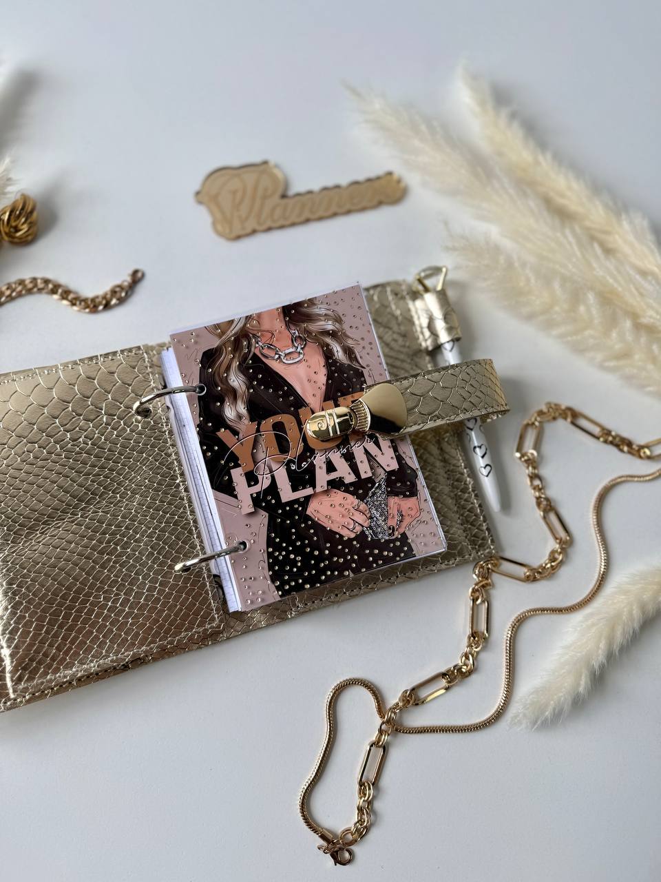 Gold Leather mini notebook cover A7 binder,Planner A7 binder personal size, leather planner, planner binder2 rings, time diary for work.