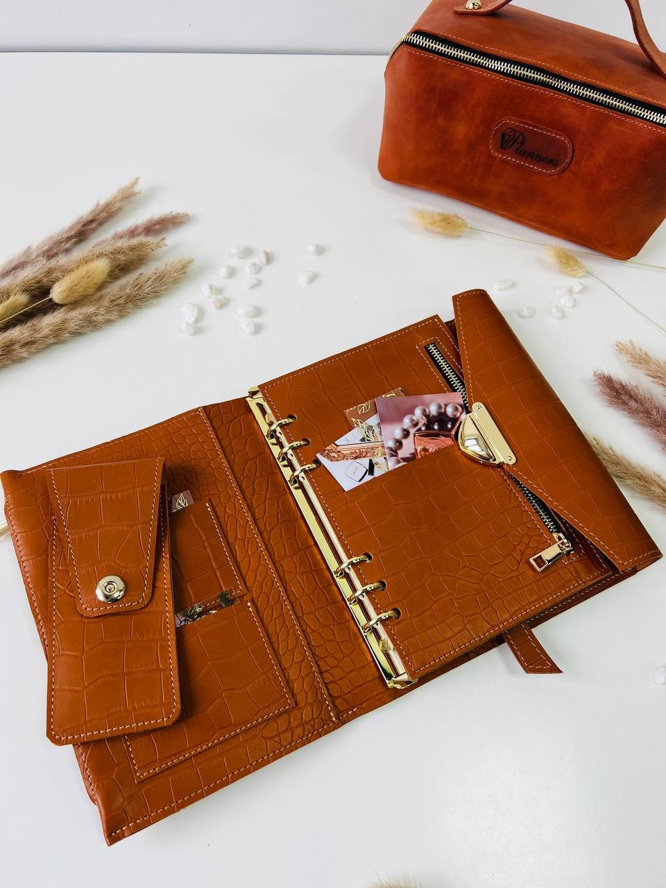 Gift set leather notebook cover A5 with pencil case.