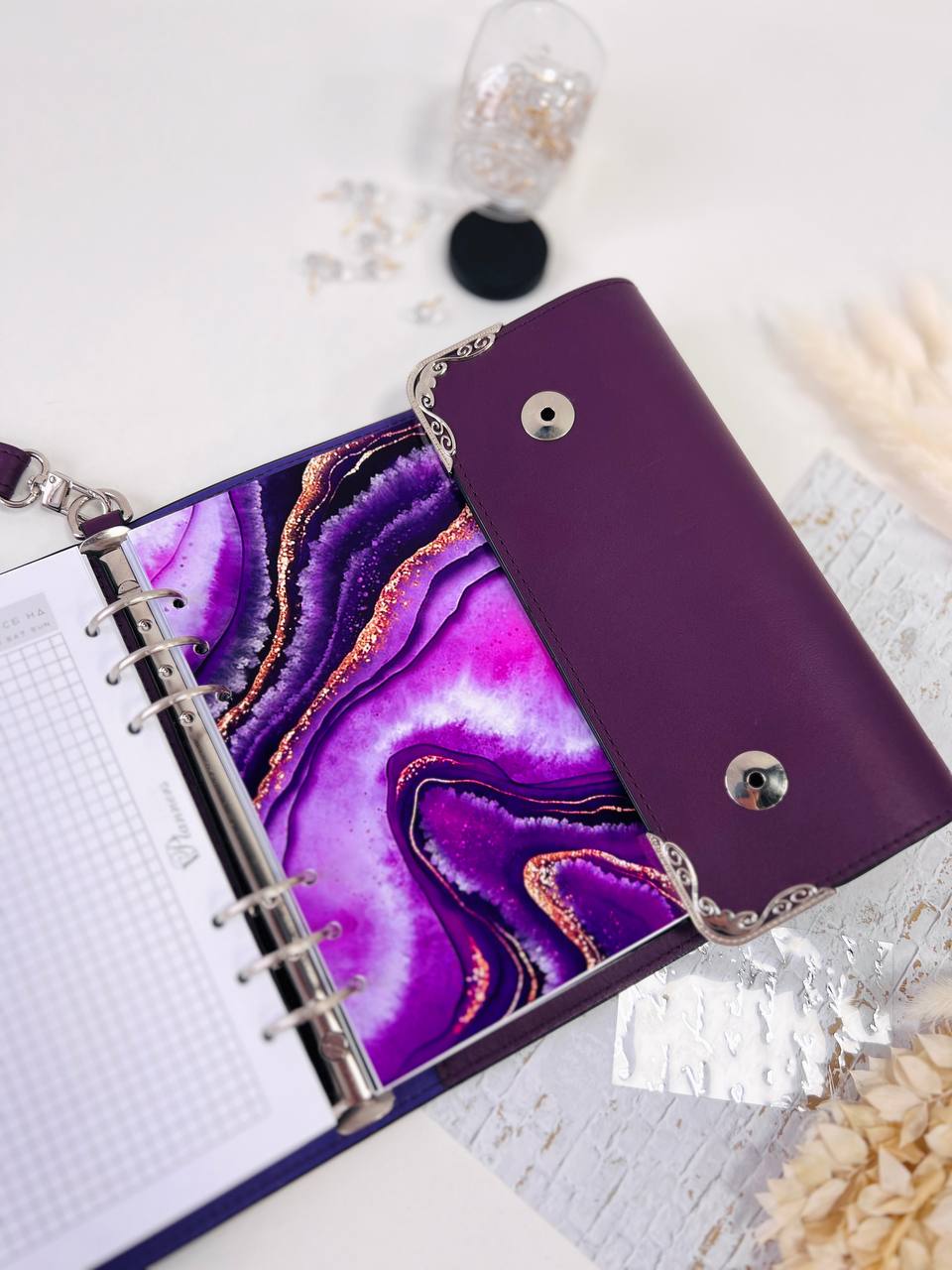 Violet Natural Italian Leather Planner A5, gift for her, perfect planner, Ring Planner Agenda A5 Six Ring Planner and Ring Personal Planner.