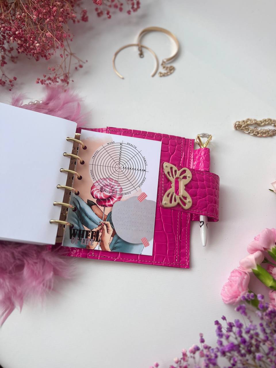 Leather wallet notebook cover mini A7 dated week 2026 big 6 rings binder.