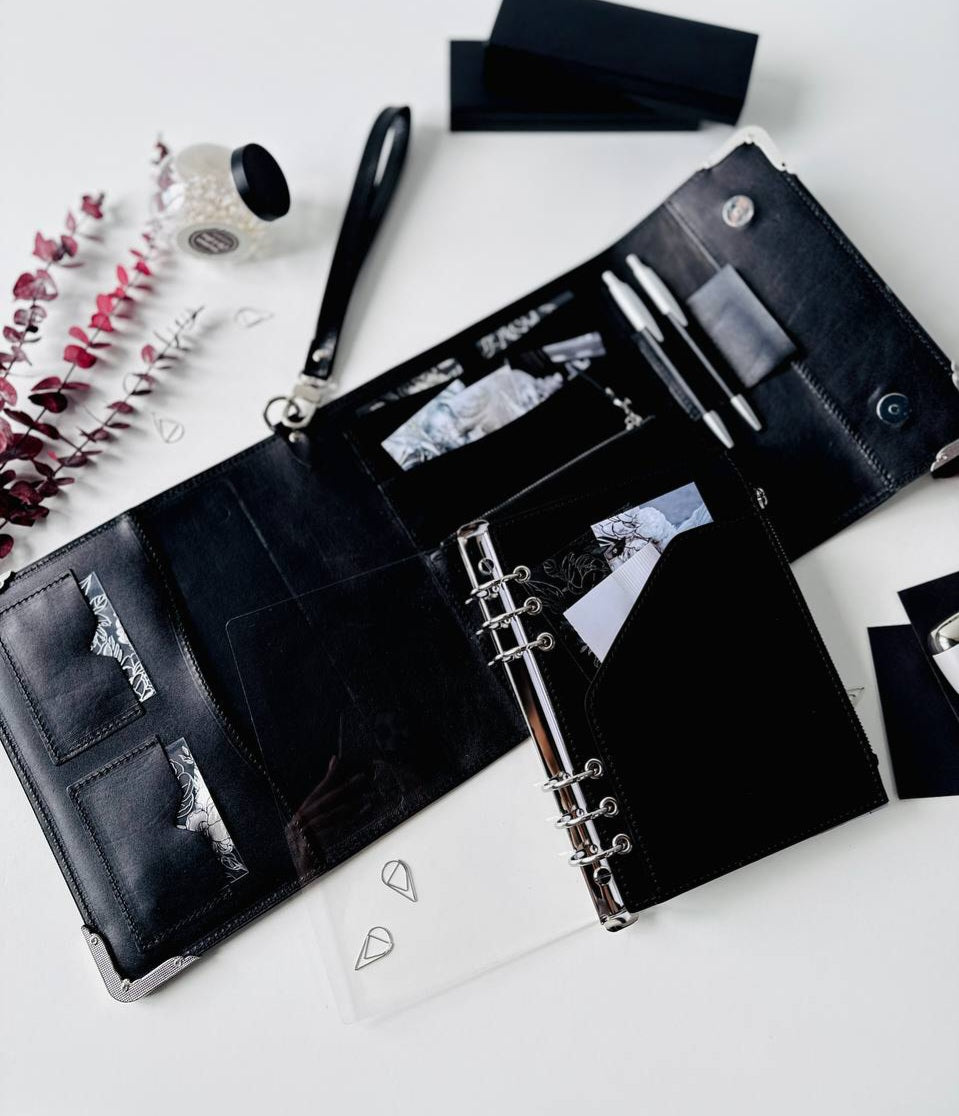 🖤Black heart🖤 Natural Italian Leather Planner A5, gift for her, perfect planner, Ring Planner Agenda A5 Six Ring Planner and Ring Personal Planner.