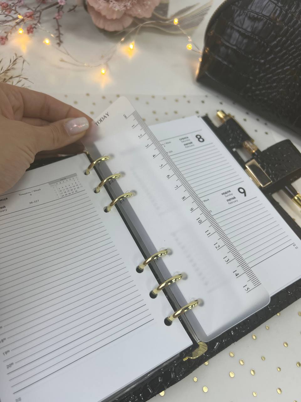 A6 NEW SIZE leather double planner cover binder 6 rings binder, dated planner, leather planner, gift for her, medium size planner. With makeup bag.