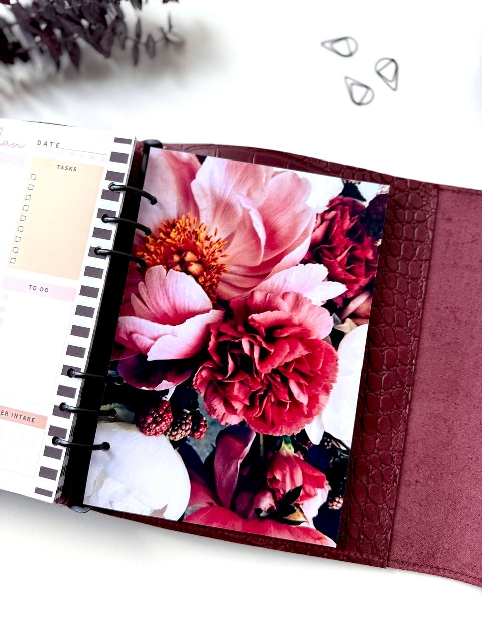 Leather Planner binder A5 for A4 and A5 size documents , exclusive limited edition leather cover for notebook, Burgundy planners coloroftheyear.