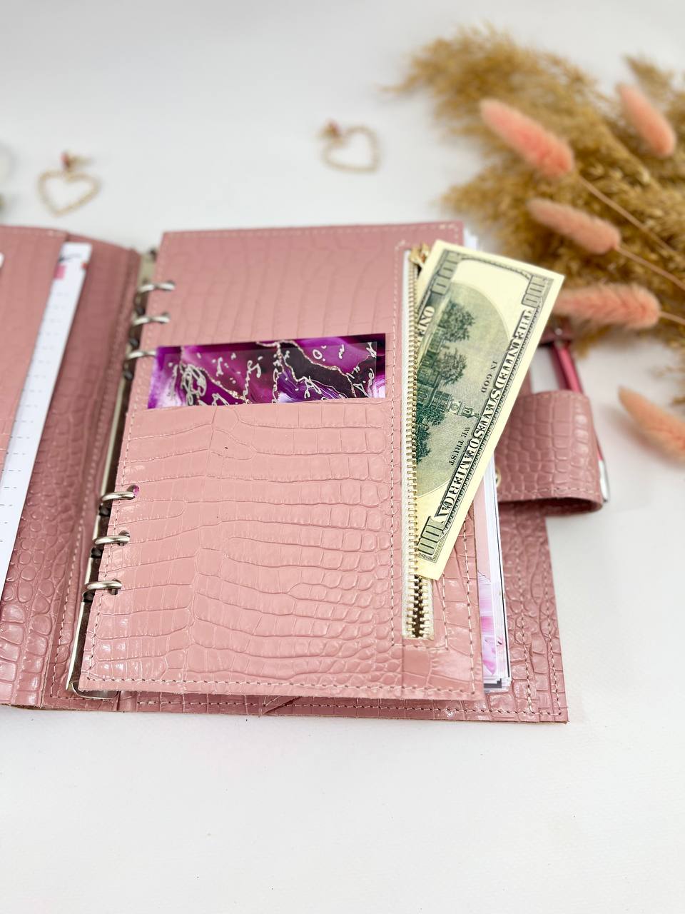 Natural Italian Leather Pink Planner A5.