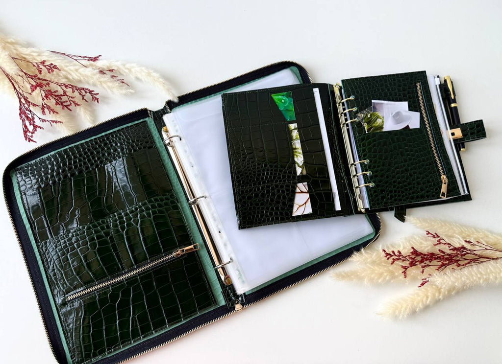 Marble green leather set folder for documents a4 and notebook a5. Together cheaper.