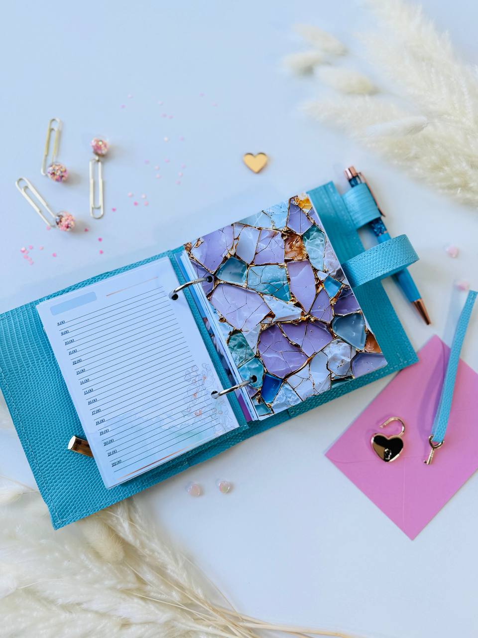 Sky-Blue Italian Leather Planner A7 🦋 Organize Your Life with Style!