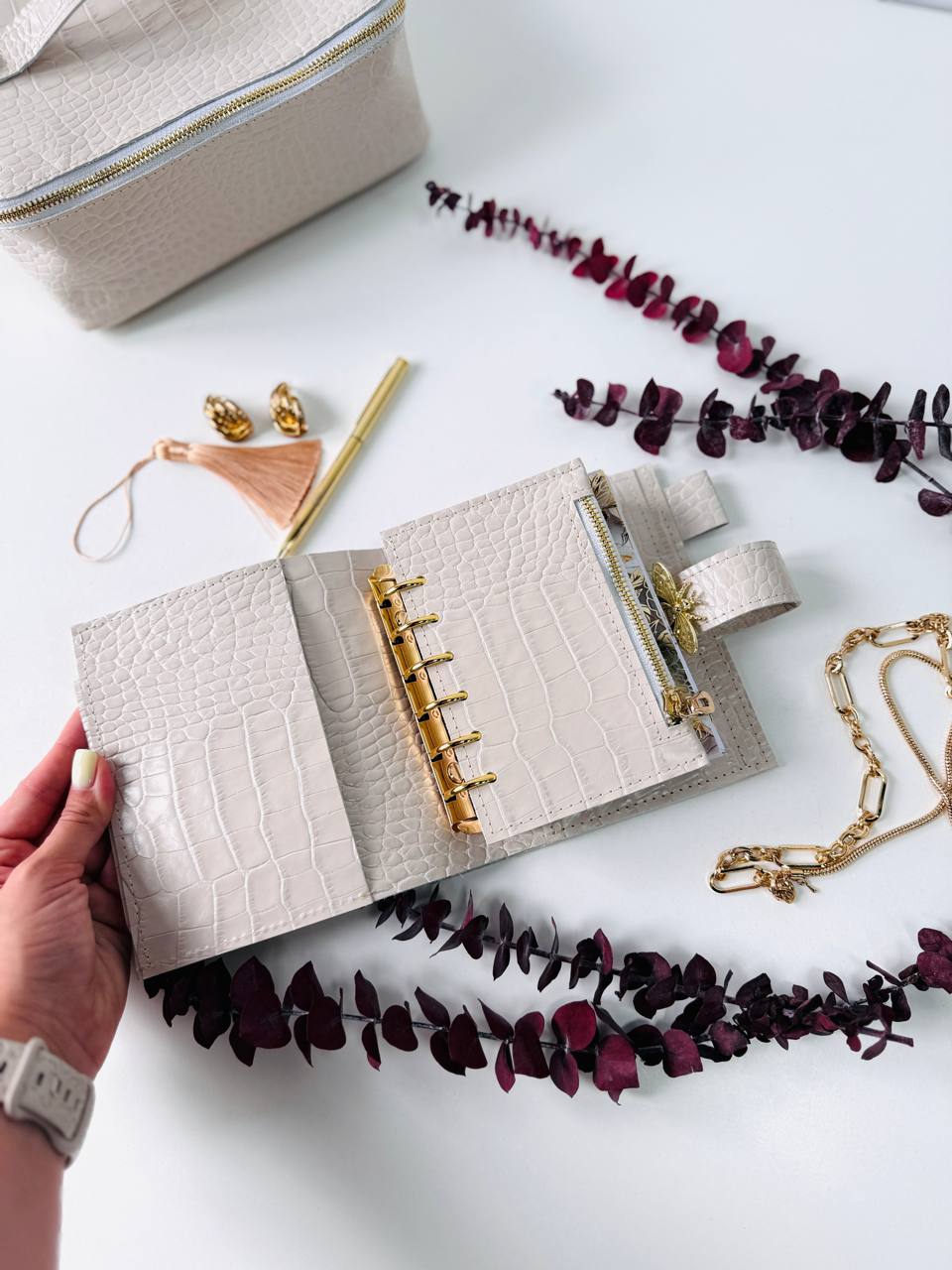 Leather Gift set notebook cover A7 with bag organizer.