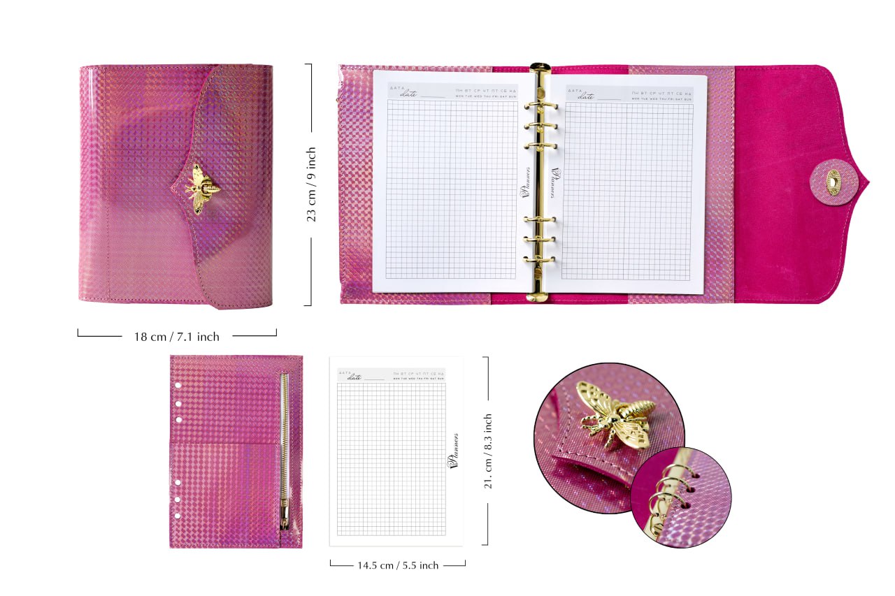 Cyprus, Limassol. RARE holographic pink leather notebook cover A5.
