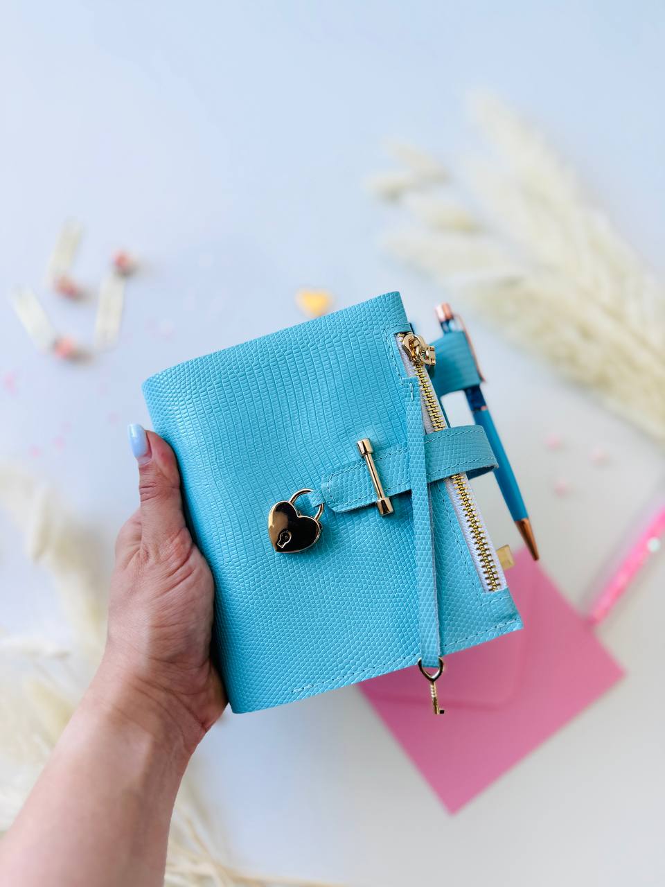 Sky-Blue Italian Leather Planner A7 🦋 Organize Your Life with Style!
