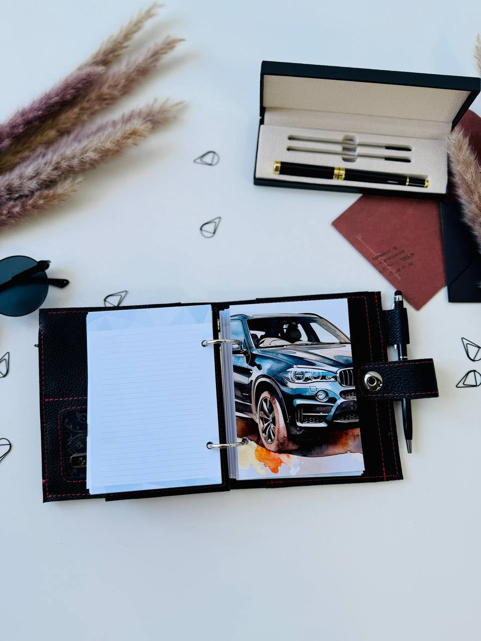 Leather mini planner A7, mini planner,personal size, study stationery, passport size notebook, leather wallet binder planner daily.