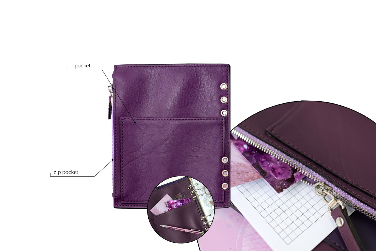 Violet Natural Italian Leather Planner A5, gift for her, perfect planner, Ring Planner Agenda A5 Six Ring Planner and Ring Personal Planner.