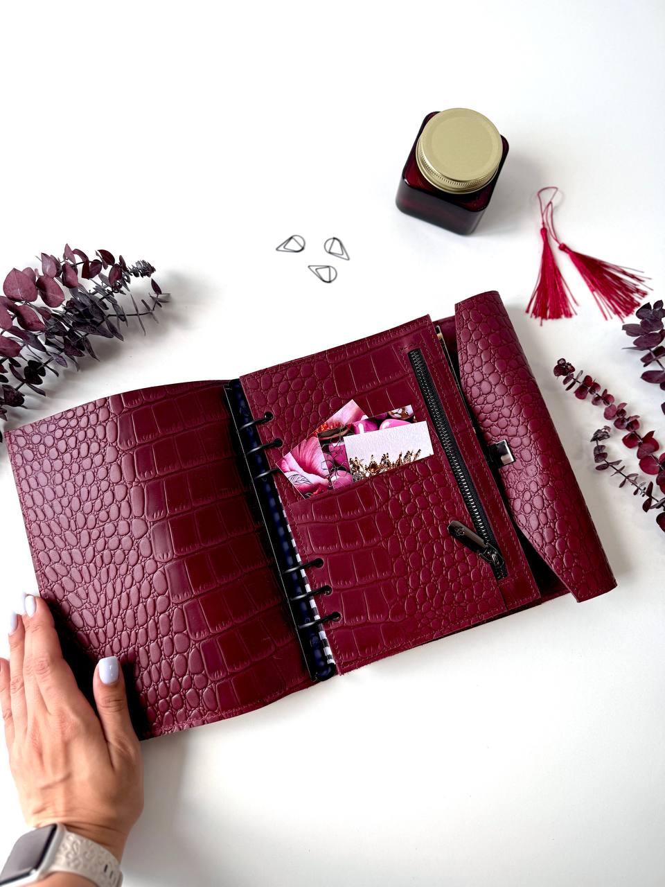 Leather Planner binder A5 for A4 and A5 size documents , exclusive limited edition leather cover for notebook, Burgundy planners coloroftheyear.