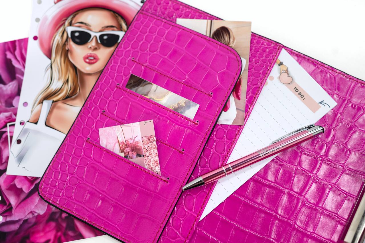 Hot pink Natural Italian Leather Planner A5, gift for her.