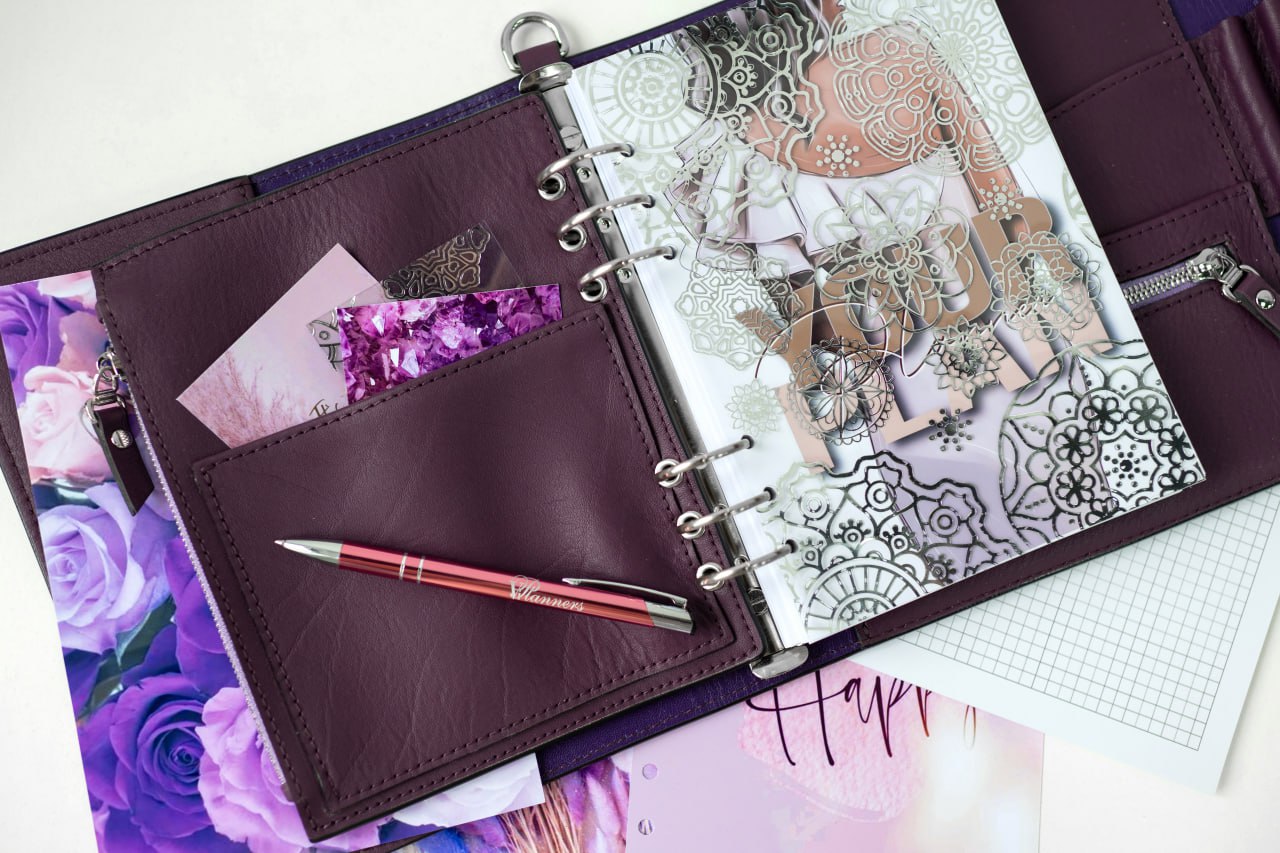 Violet Natural Italian Leather Planner A5, gift for her, perfect planner, Ring Planner Agenda A5 Six Ring Planner and Ring Personal Planner.