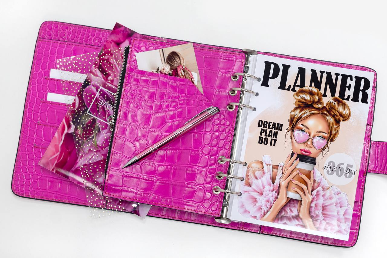 Hot pink Natural Italian Leather Planner A5, gift for her.