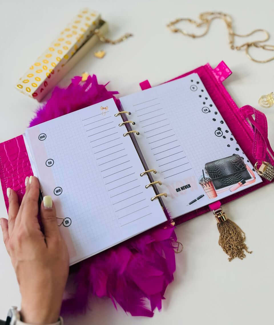 Hot pink leather planner A5 with secret lock in the stones with gifts 🎁