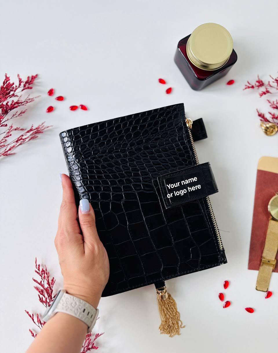 Personalized DAY WITH TIME leather planner big binder A5- cover for documents A4 and A5 format.