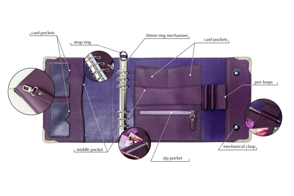 Violet Natural Italian Leather Planner A5, gift for her, perfect planner, Ring Planner Agenda A5 Six Ring Planner and Ring Personal Planner.