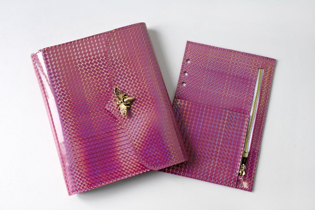 Cyprus, Limassol. RARE holographic pink leather notebook cover A5.