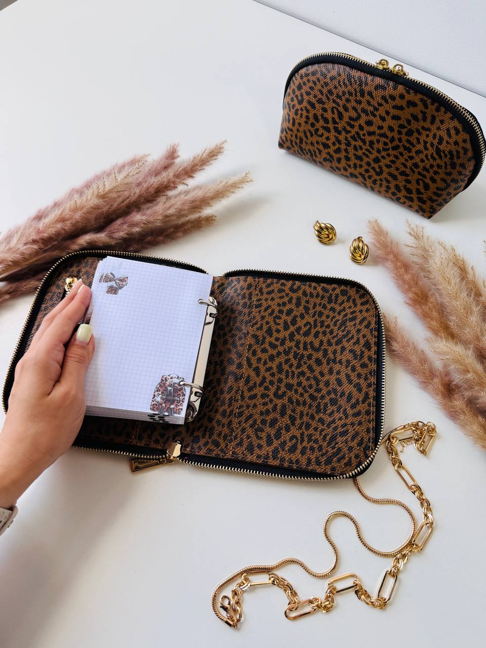 Leopard leather notebook A7 gift set. Limited edition.