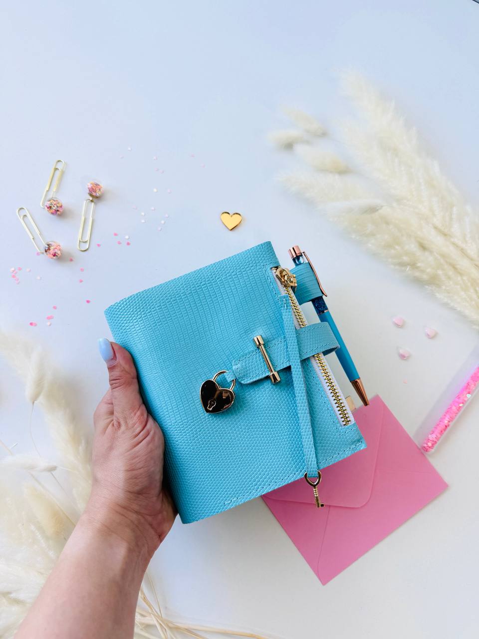 Sky-Blue Italian Leather Planner A7 🦋 Organize Your Life with Style!