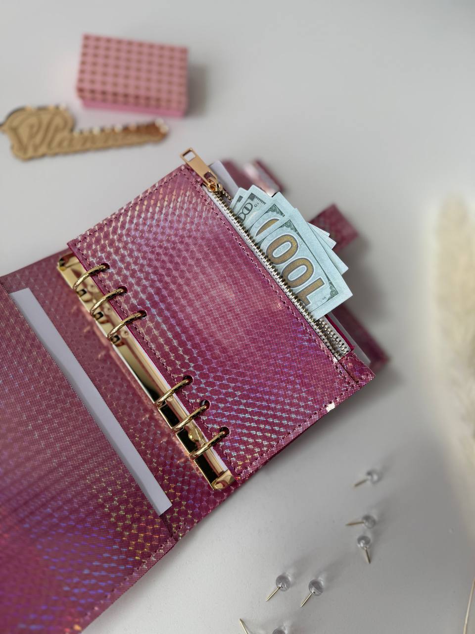 A6 leather pink double planner cover binder 6 rings binder, dated planner, leather planner, gift for her, medium size planner.