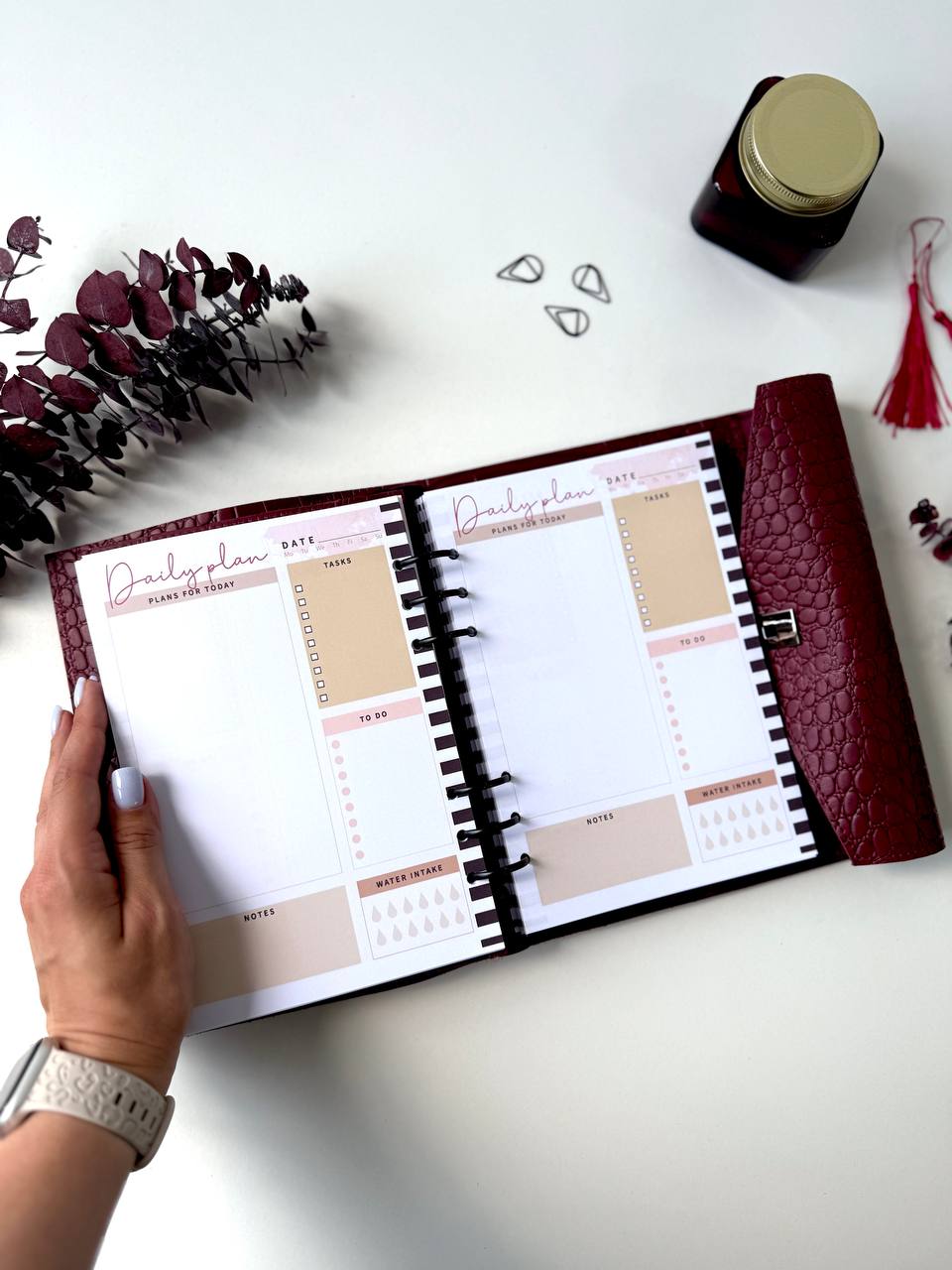 Leather Planner binder A5 for A4 and A5 size documents , exclusive limited edition leather cover for notebook, Burgundy planners coloroftheyear.