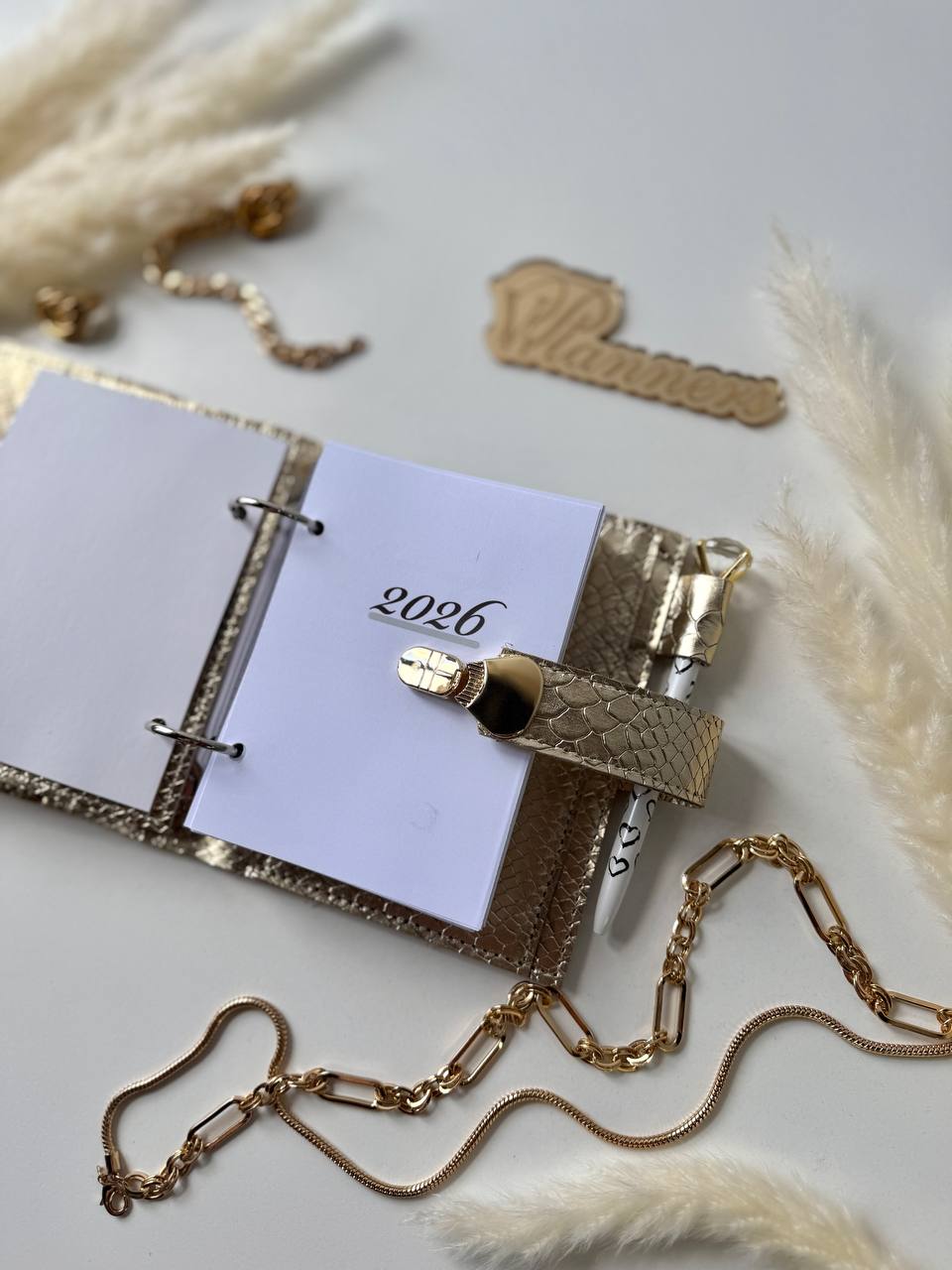 Gold Leather mini notebook cover A7 binder,Planner A7 binder personal size, leather planner, planner binder2 rings, time diary for work.