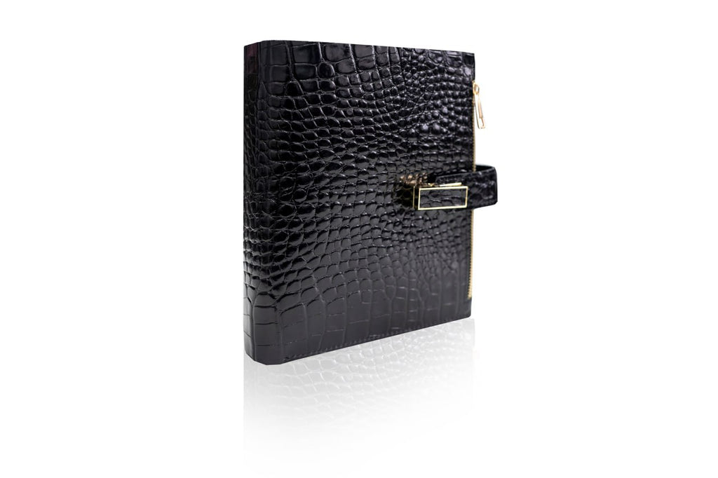 Cyprus, Limassol. Black croco leather notebook cover A5 for documents A4 and A5 format.