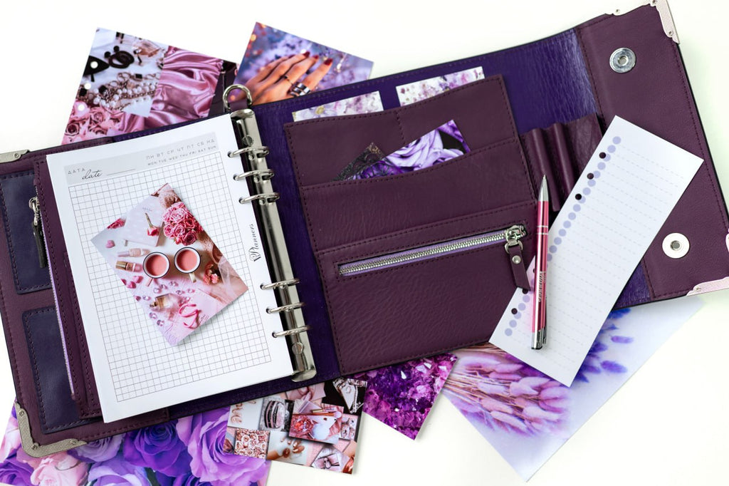 Violet Natural Italian Leather Planner A5, gift for her, perfect planner, Ring Planner Agenda A5 Six Ring Planner and Ring Personal Planner.