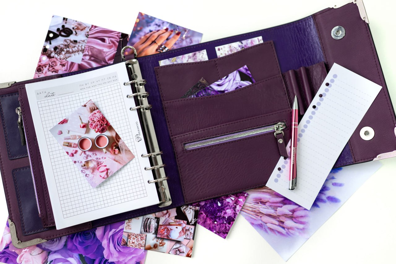 Violet Natural Italian Leather Planner A5, gift for her, perfect planner, Ring Planner Agenda A5 Six Ring Planner and Ring Personal Planner.