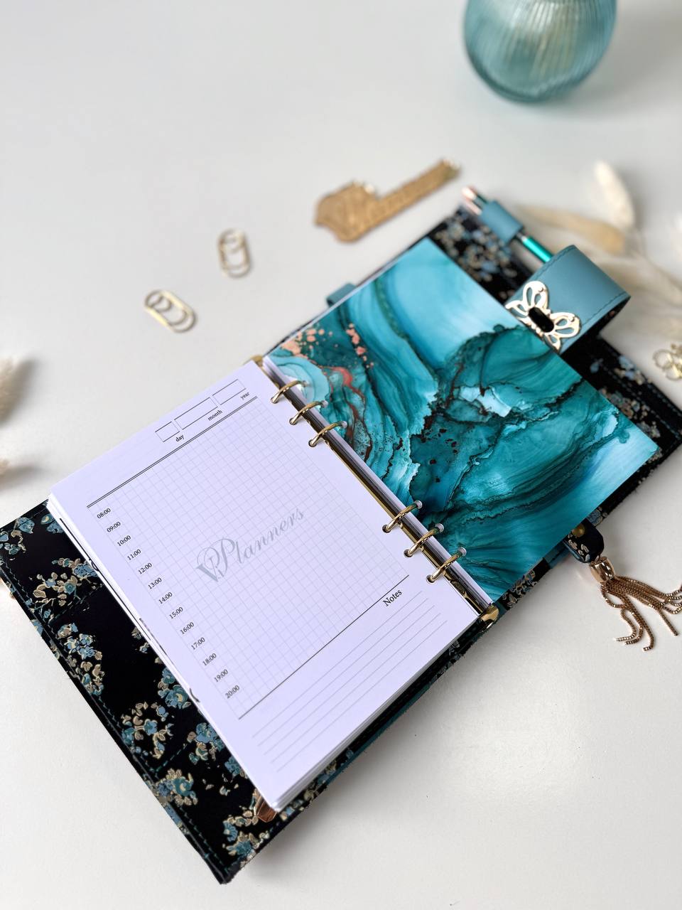 Flowers leather planner A5 binder.