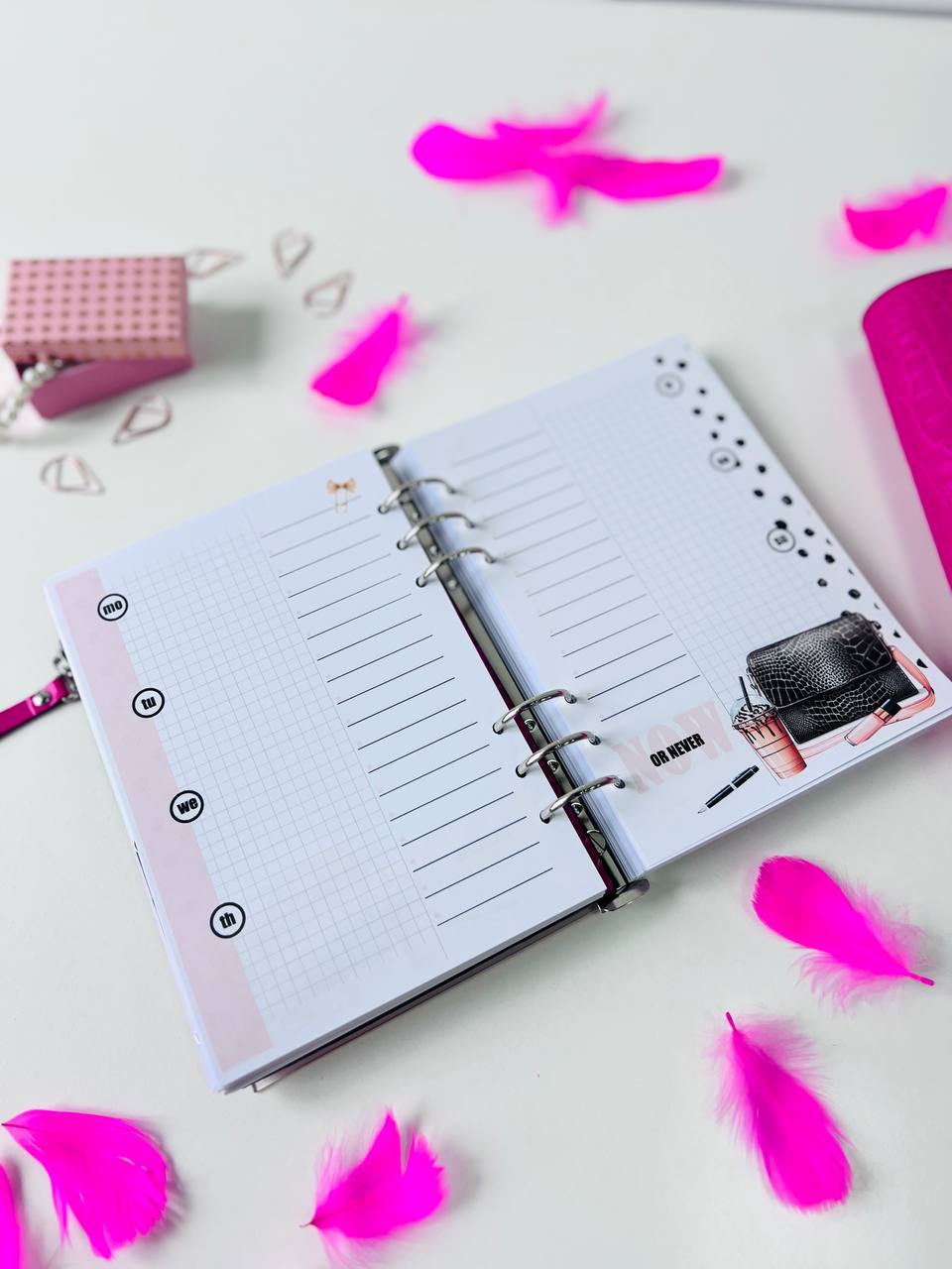 Hot pink Natural Italian Leather Planner A5, gift for her, perfect planner, Ring Planner Agenda A5 Six Ring Planner and Ring Personal Planner.