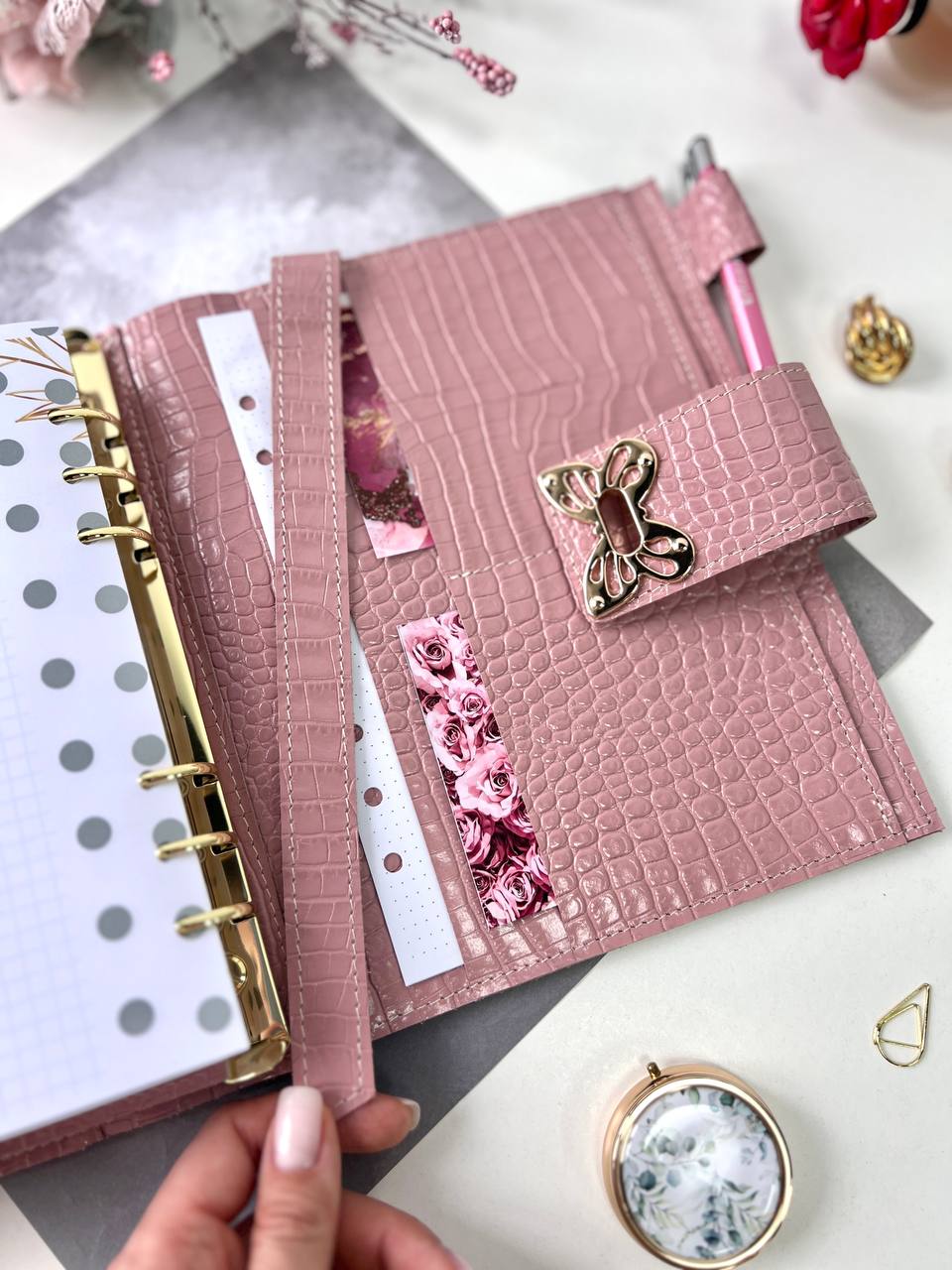 Natural Italian Leather Pink Planner A5.
