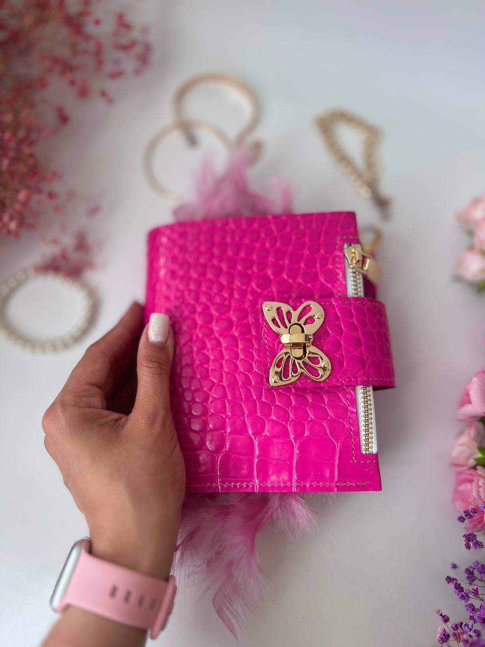 Leather wallet notebook cover mini A7 dated week 2026 big 6 rings binder.